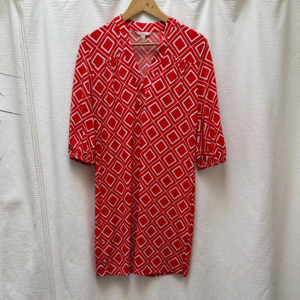 Banana Republic Red and White Geometric Shift Dress